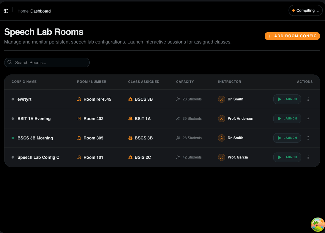 Speech lab configuration dashboard for administrators