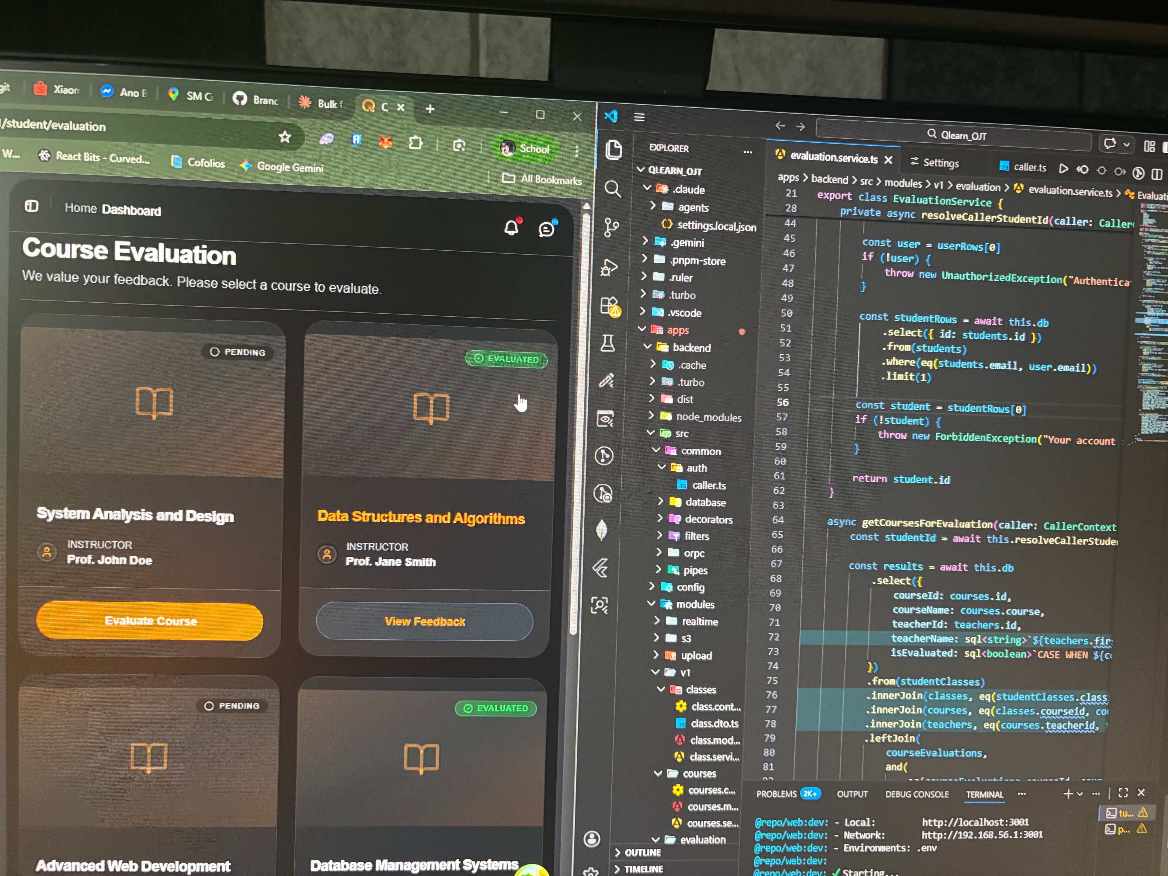 Code editor showing React components and API routes
